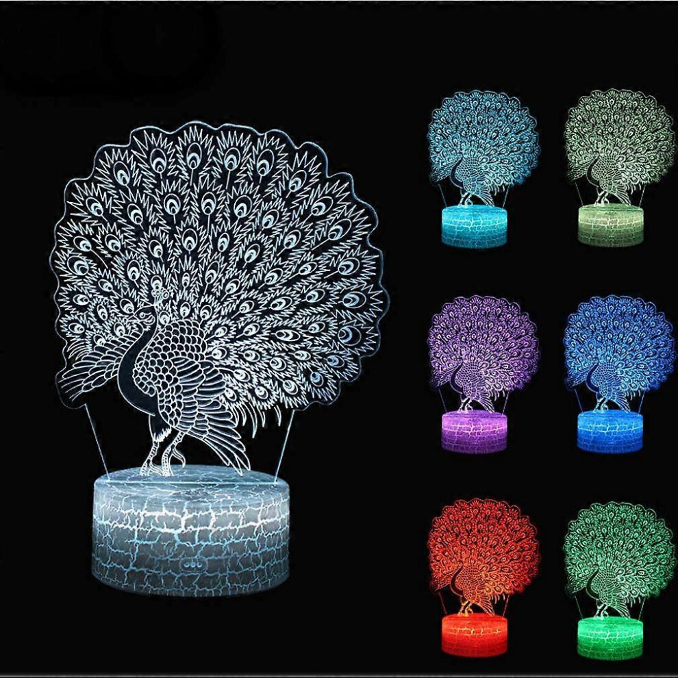 Kikidex (As Show, One Size) 16 Color Changing Night Lamp 3D Atmosphere Bulbing 3D Visual Illusion Led Lamp For Kids Toy Christmas Birthday Gifts (Peacoc Light
