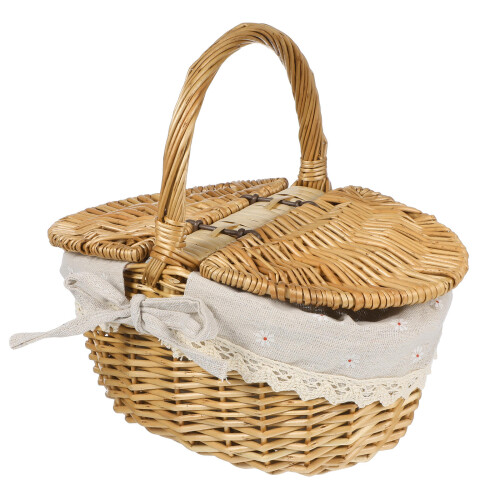 1Stk Natürlicher Picknickkorb Weide Mit Robustem Leinenbezug 1