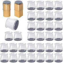 Chair Leg Floor Protectors, 32 Pcs Transparent Silicone Chair Leg Caps with Felt