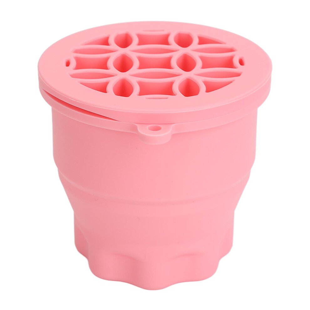 Pink Silicone Makeup Brush Cleaner Cup, Portable Drying Rack