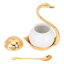 1Conjunto Recipiente Açúcar Alumínio Dourado Uso Cozinha