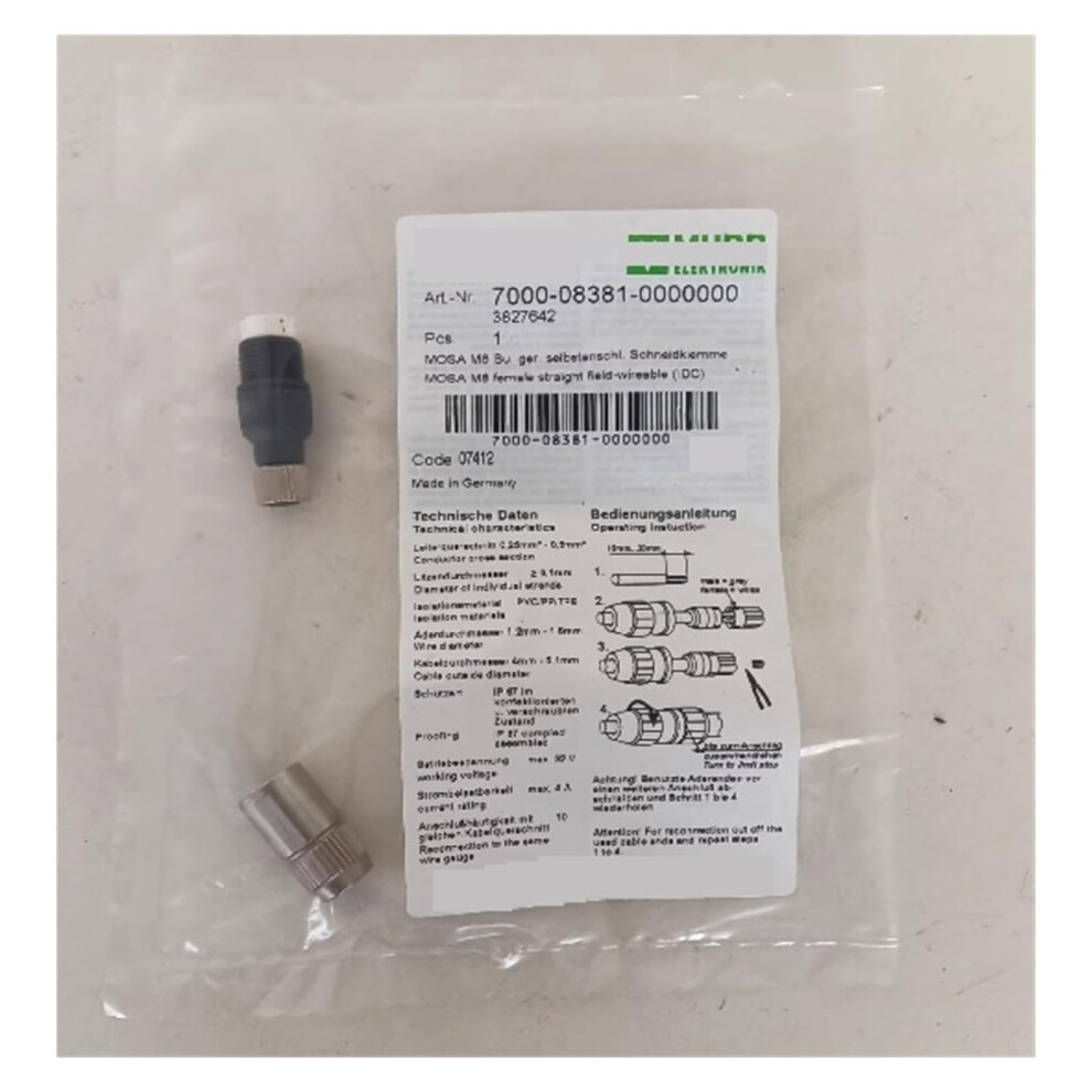 Connector 7000-08381-0000000 M8 Four Core Female Plug Connector 0.25-0.5 Original Packaging Never Used-image-OPC-PKW5F5T-NEW