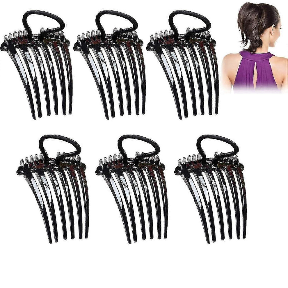 (6 Pieces - ) Headband Comb, Headband Comb With Elastic Band, Twist It Up Comb, Volume Insert Combs For Ponytails, Fluffy Hair Comb Black