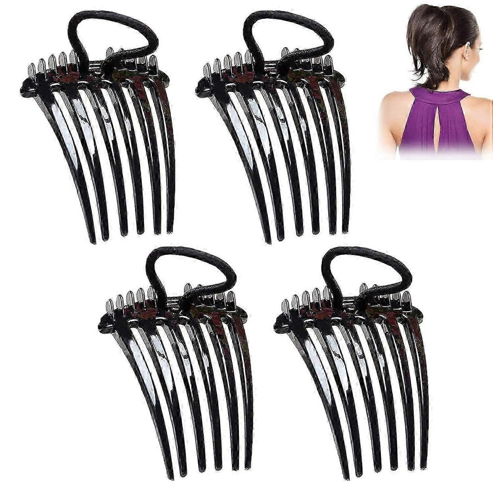 (4 Pieces - ) Headband Comb, Headband Comb With Elastic Band, Twist It Up Comb, Volume Insert Combs For Ponytails, Fluffy Hair Comb Black