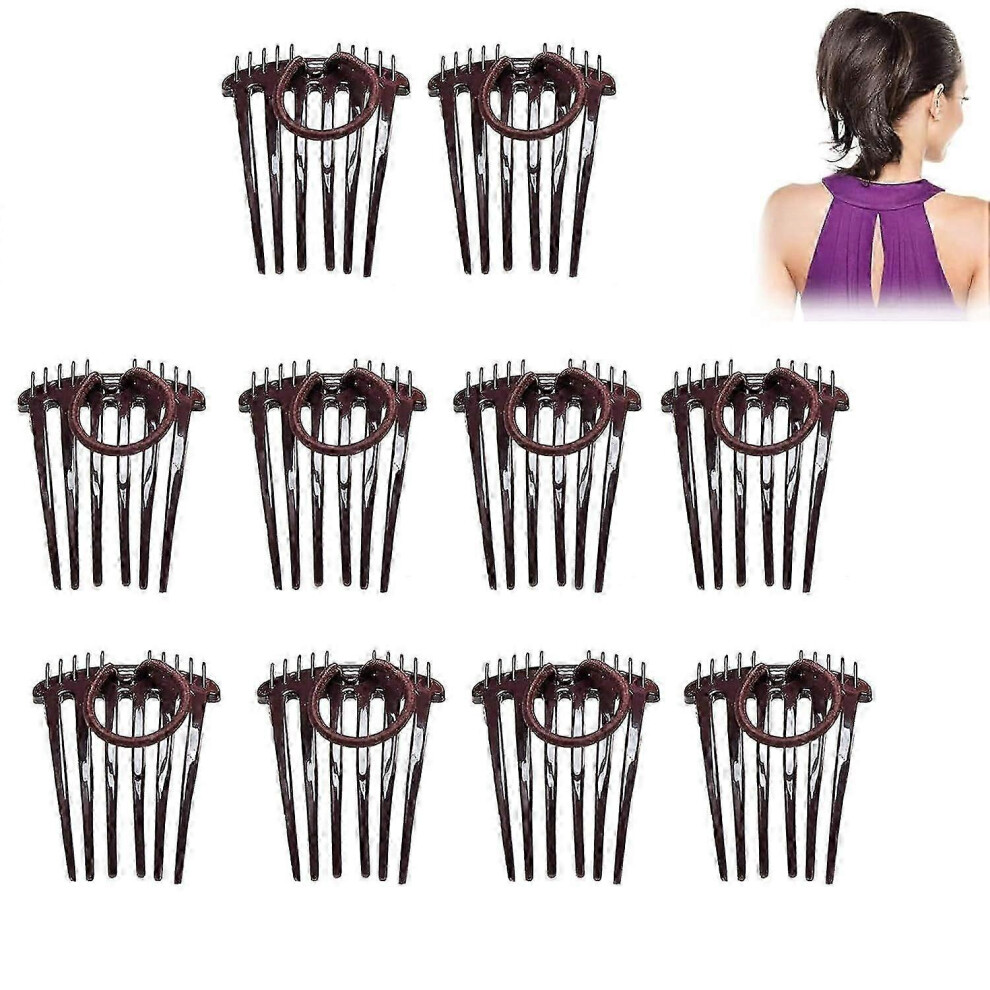 (10 Pieces - ) Headband Comb, Headband Comb With Elastic Band, Twist It Up Comb, Volume Insert Combs For Ponytails, Fluffy Hair Comb Brown