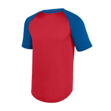 Augusta Sportswear Jongens Kleine Jeugd Wicking Korte Mouw Baseball Jersey, Rood/Blauw