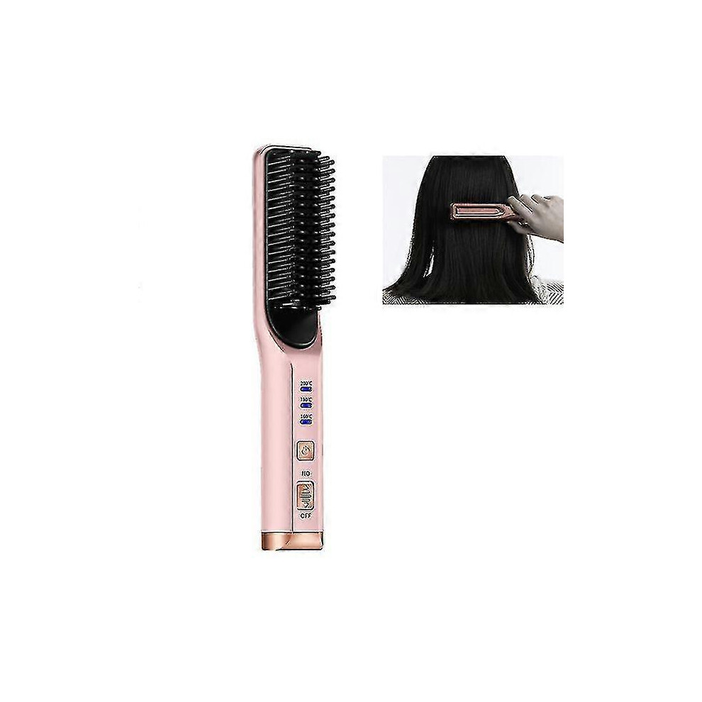 (Pink) Multifunctional Hair Straightener, Dual-Purpose, Hair Straightening Comb, Curlers, Straightening Clips, Electric Straightener Pink