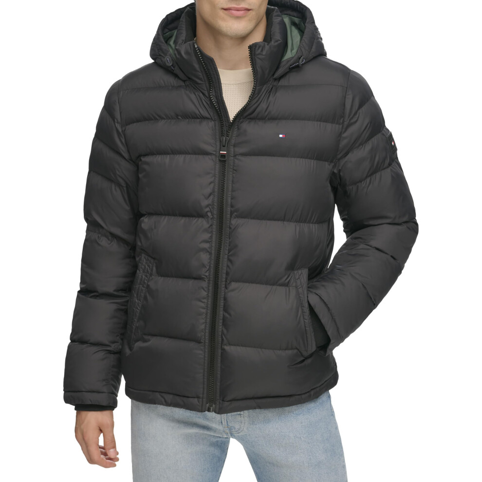 Tommy Hilfiger Men's Classic Hooded Puffer Jacket (Standard And Big & Tall), Black, 4X-Large Tall