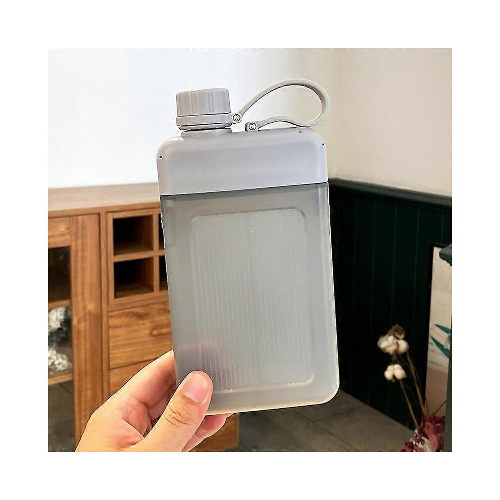 Kikidex (As Show, One Size) Water Cup Flat Portable Square Water Cup Outdoor Travel Portable Pocket Water Bottle Creative Flat Sports Water Bottle Simple Grey