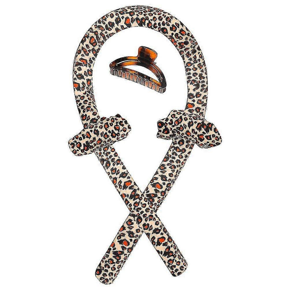 (Leopard) Reusable heatless curling iron with silk ribbon
