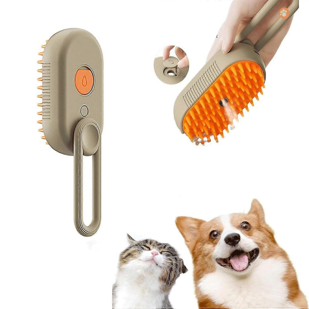 (Coffee) Cat steam brush, electric steam cat hair brush, 3-in-1 jet massage cat grooming brush, self-cleaning cat steam brush