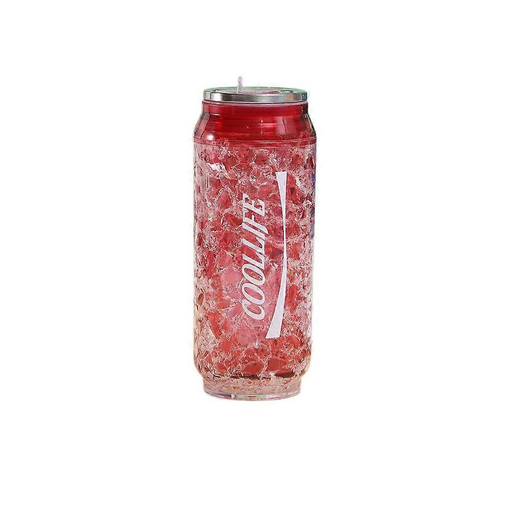 Kikidex (As Show, One Size) Net Red Creative Cola Can Water Cup Double-Layer Plastic Straw Cup Student Portable Crushed Ice Cup Soda Cup Sports Water Bottle(R