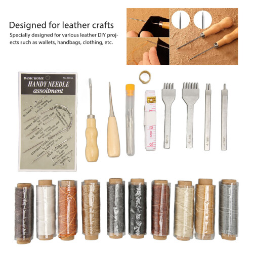 Leather Sewing Kit with Waxed Thread, Stainless Steel, 1 Set 2