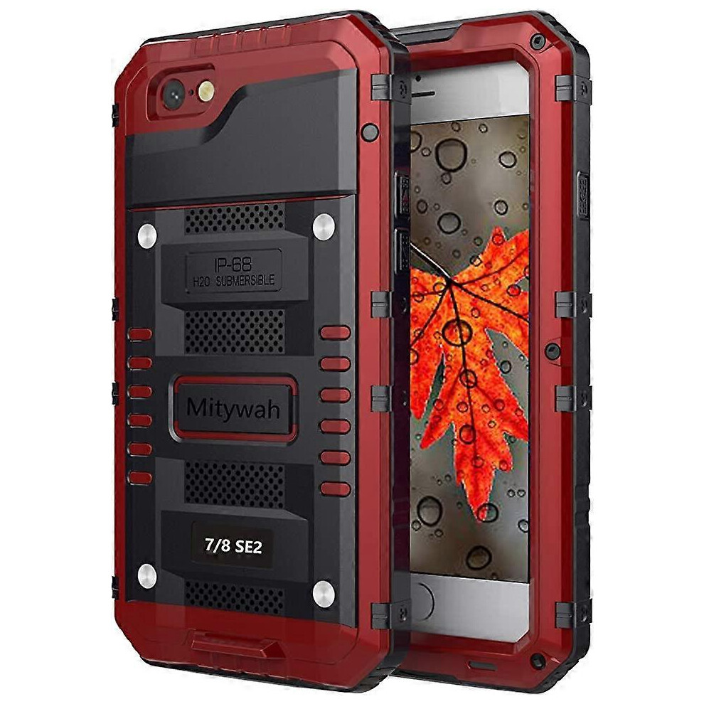 Kikidex (As Show, One Size) Iphone Se 2020, Heavy Duty Military Grade Armor Metal Case, Full Body Protective Shockproof Dustproof Strong Rugged Thick Case For Red