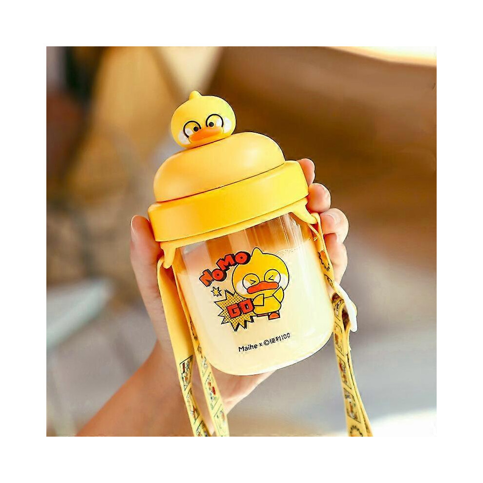 Kikidex (As Show, One Size) Jiji Pig Straw Water Cup High-Value Student Water Cup Portable Outdoor Milk Tea Cup Single Cherry Duck 430Ml