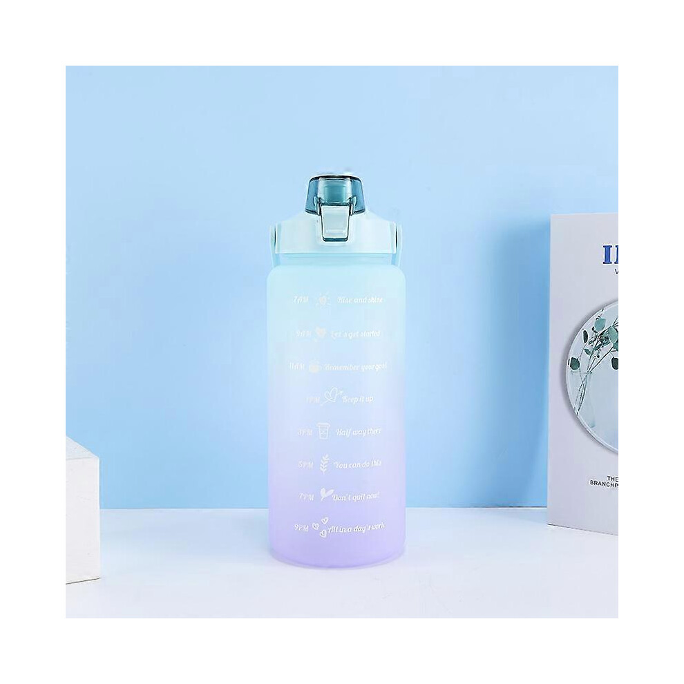 Kikidex (As Show, One Size) Gradient Color Large-Capacity Frosted Water Cup Straw Portable Outdoor Sports Water Bottle 2000Ml Green