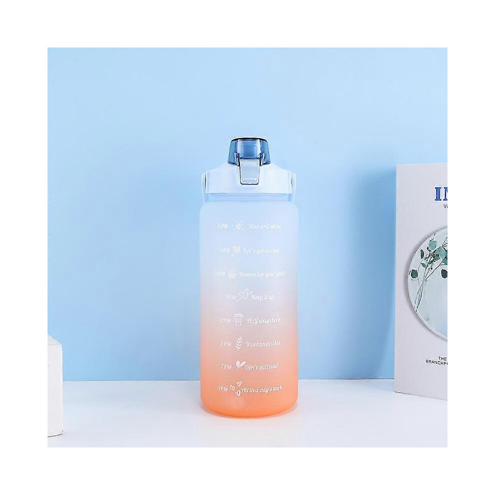 Kikidex (As Show, One Size) Gradient Color Large-Capacity Frosted Water Cup Straw Portable Outdoor Sports Water Bottle 2000Ml Blue