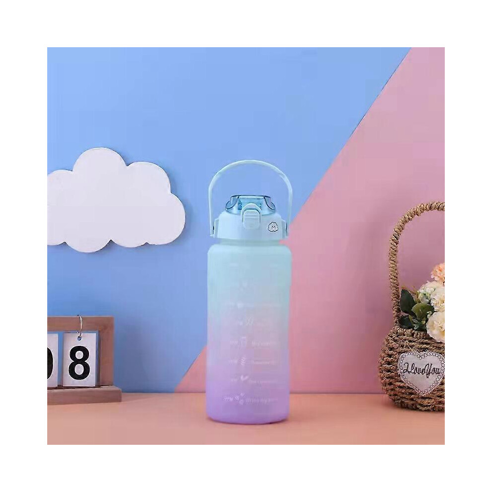 Kikidex (As Show, One Size) New Large-Capacity Water Bottle With Straw Gradient Frosted Outdoor Plastic Cup Sports Fitness Scale Water Cup Gradient Blue And P Blue,Purple
