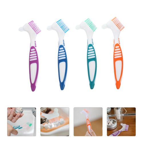 4Pcs Portable Denture Tooth Brushes Double Head Assorted Colors 2