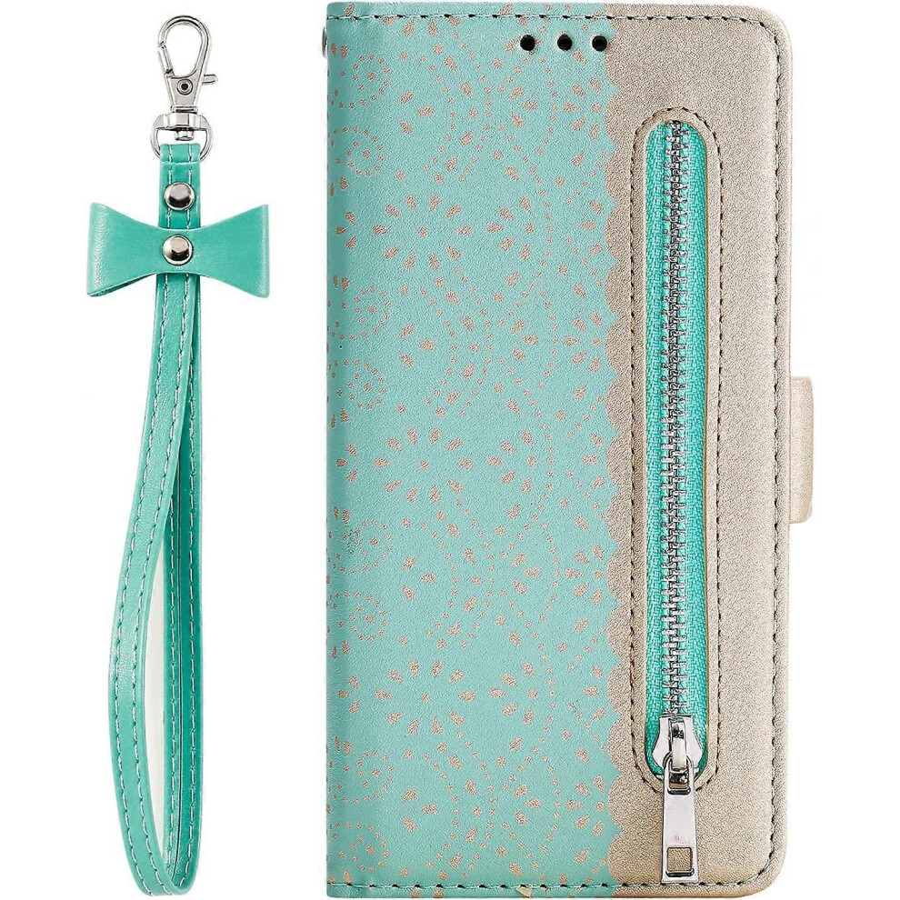Kikidex (As Show, One Size) Iphone 12 Pro Wallet Case For Women, Dmaos Lace Synthetic Leather Cover With Cute Bowtie Wrist Strap, Girly For Iphone12 Pro 6.1 Green