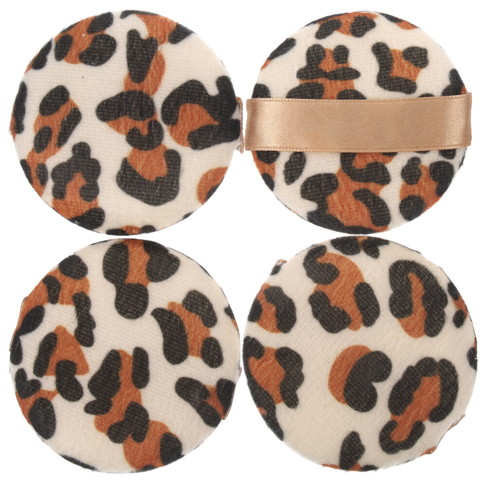 Solustre 4Pcs Leopard Printed Powder For Girls Makeup Application