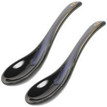2 Pcs Spoons Porridge Long Handle Ceramic Chinese Soup Porcelain