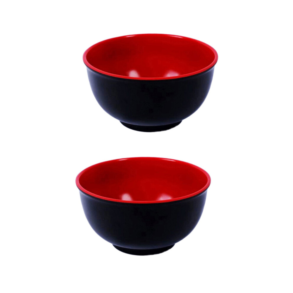 Artibetter 2Pcs Rice Soup Bowl 5.5Inch Imitation Porcelain Black/Red