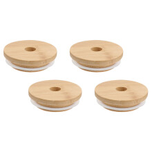 4Pcs Mason Jar Bamboo Lids For Glass Bottles Wooden Sealing Covers