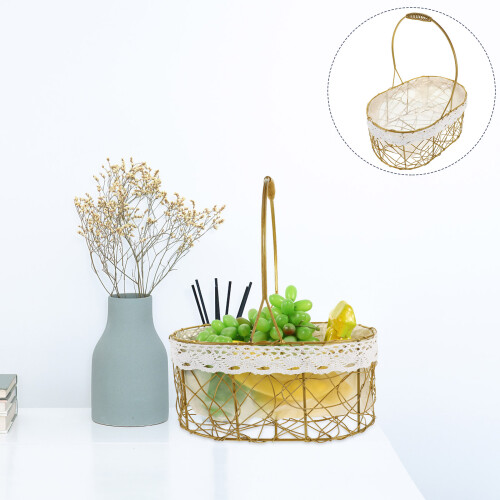 Kitchen Storage Basket Metal Wire With Handle 2