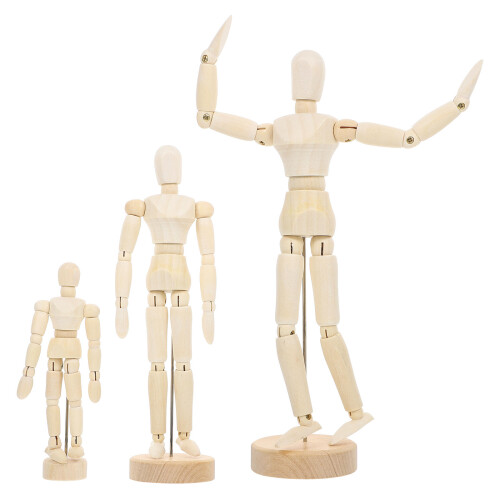 3Pcs Solid Wood Jointed Puppet Ornaments Blank For Diy Sketching