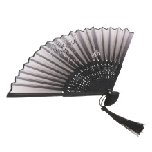 silk folding fan bamboo collapsible white plum blossom japanese style