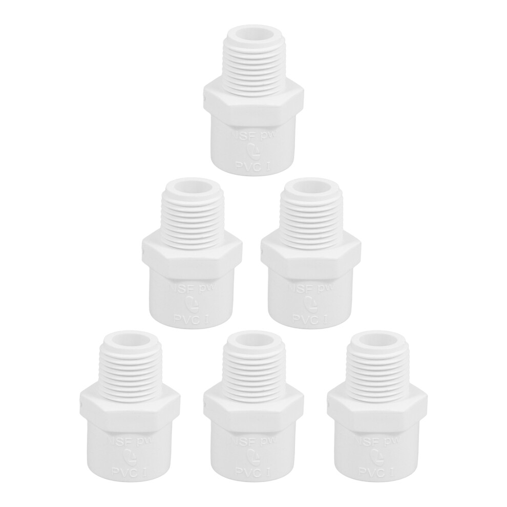 6 Pcs Pvc Pipe Fittings 1/2 Npt Male Adapter Coupling 21.3 Mm 3344149084925