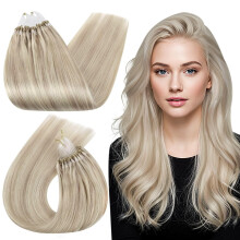 Ugeat Micro Loop Hair Extensions Echt menselijk haar Asblond Highlight 14 Inch 1 g/s 50s