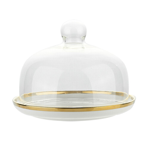 Set Cake Protective Cover With Glass Dome And Ceramic Tray 1