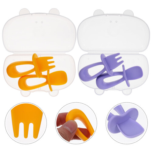 2 Sets Spoons And Forks Baby Dining Training Tableware With Box 2