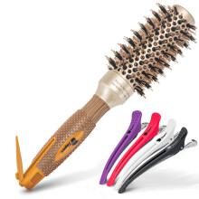 Fagaci Small Round Brush for Blow Drying with Natural Boar Bristle, Hair Styling, Drying, Healthy Hair and Add Volume, Ceramic Gold, Hair Brush + 4 St