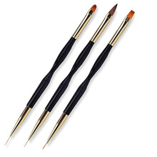 Fulinjoy 3 pcs negletegning Pen dobbelt ende neglekunst Pen b?rste akryl rund flad maleri tegning foring negle v?rkt?jer