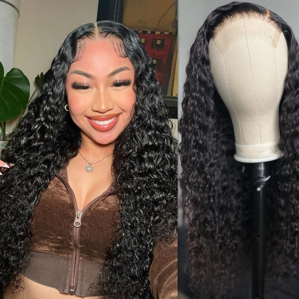 Josblue Unisex Black 4X4 Deep Curly Lace Front Wigs Human Hair Wet And Wavy Wigs For Women Human Hair Glueless Wigs Human Hair Pre Plucked Deep Wave Lace Clo