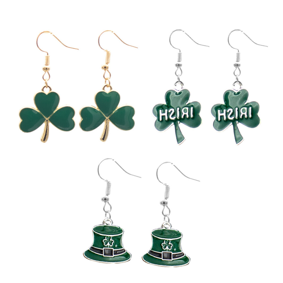 Photos - Earrings 3Pairs St Patrick's Day Women  Oil Drop Green Pendants