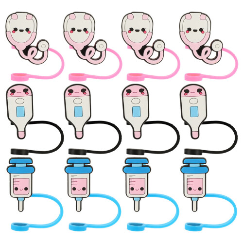 12Pcs Reusable Straw Covers End Caps Protectors Decors 2