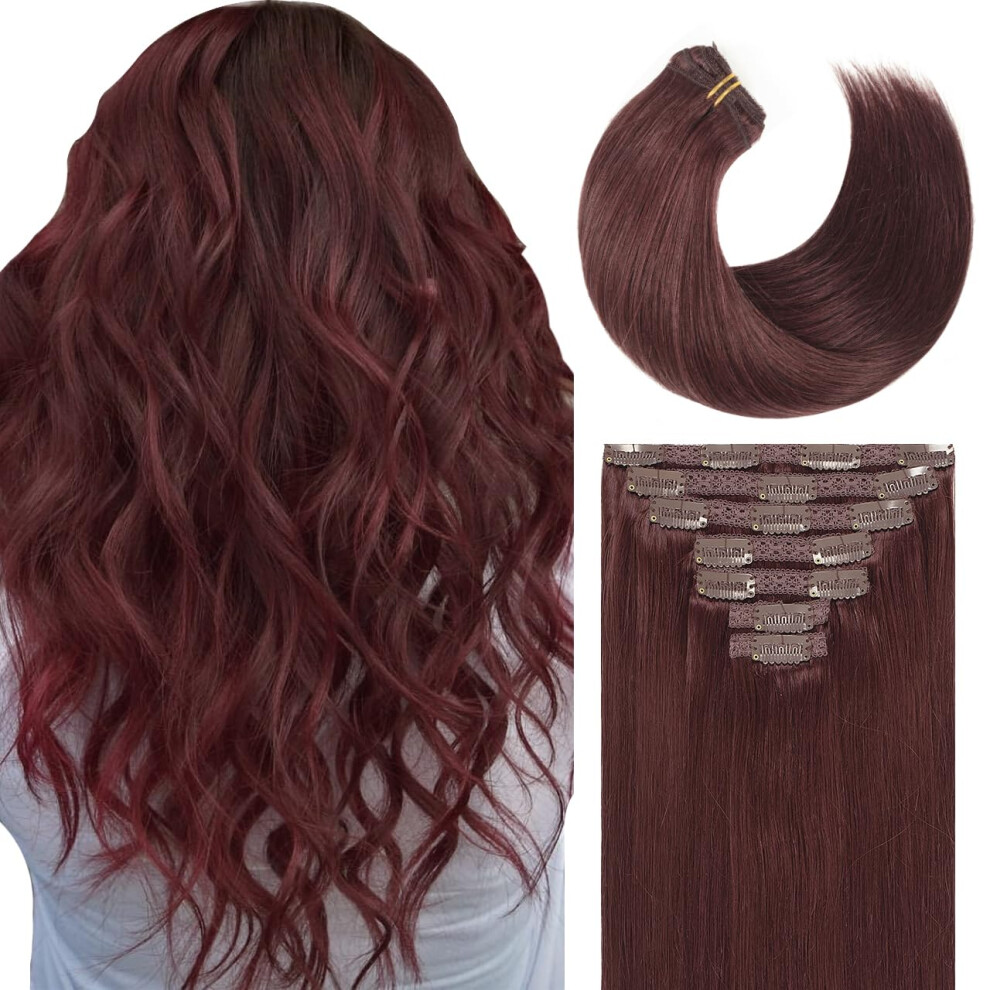 Lacer Unisex Red Clip In Hair Extensions Real Human Hair 14 Inch 120G 7Pcs #99J Deep Burgundy Silky Salon Professional Human Hair Double Weft Clip In Human Hair