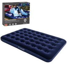 (Default) Crystals Blue Inflatable Double Airbed with Soft Flocked Surface - Ideal for Camping and Leisure with Sturdy Vinyl Coil Beam