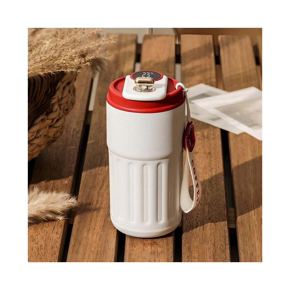 (Red) 15 oz Stainless Steel Coffee Mug,Vacuum Insulated Tumbler with temperature display,Coffee Thermos Outdoor,Camping Mug with Leak-Proof Lid