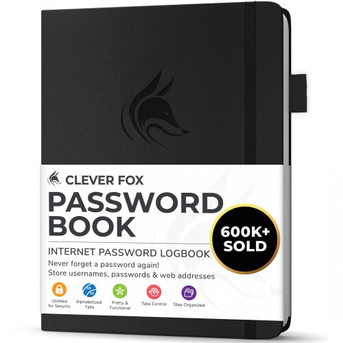 Βιβλίο Κωδικών Clever Fox με αλφαβητικές καρτέλες. Οργανωτής Διευθύνσεων (Μαύρο)