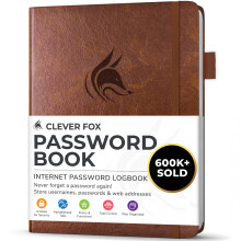 Clever Fox Lösenordsbok med alfabetiska flikar. Adressorganisatör Loggbok. Liten Lösenordshållare (Brun)