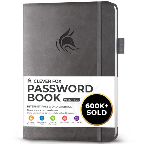Libro delle password Clever Fox con schede. Indirizzo Internet e password Orga