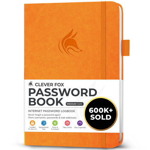 Clever Fox Password Book with tabs. Internet Address and Password Orga