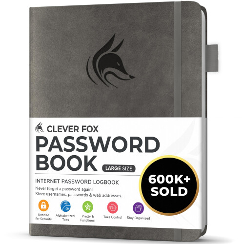 Libro delle password Clever Fox con schede. Indirizzo Internet e password Orga