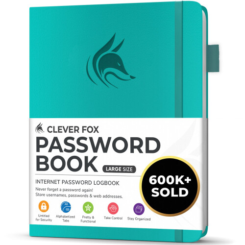 Libro delle password Clever Fox con schede. Indirizzo Internet e password Orga