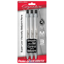 Pentel Glidewrite Signature -kuulak   rkikyn    (1,0 mm), keskikokoinen valkoinen runko, musta muste, 3 kpl (BX930WBP3A)